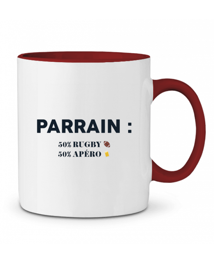 Mug bicolore Parrain 50% rugby 50% apéro tunetoo