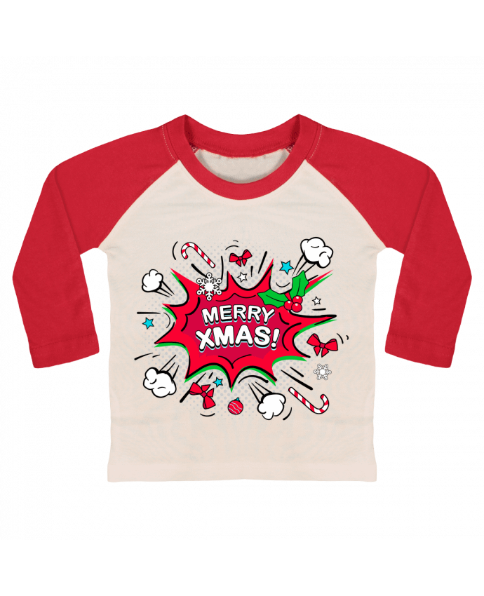 Camiseta Bebé Béisbol Manga Larga Merry XMAS por MaxfromParis