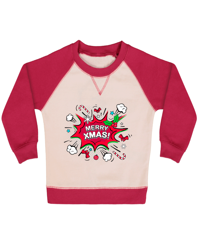 Sweatshirt Baby crew-neck sleeves contrast raglan Merry XMAS by MaxfromParis