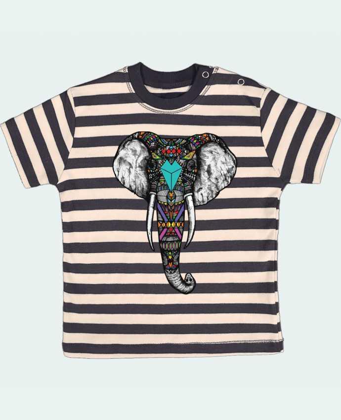 Tee-shirt bébé à rayures Éléphant indien par jorrie