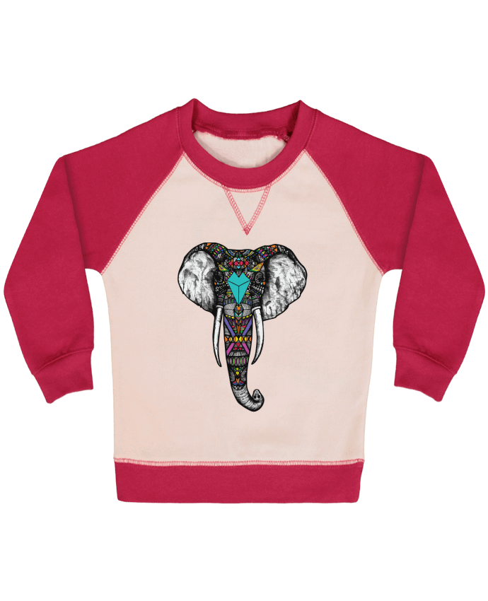 Sweatshirt Baby crew-neck sleeves contrast raglan Éléphant indien by jorrie