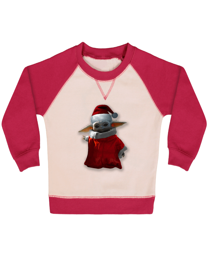 Sweatshirt Baby crew-neck sleeves contrast raglan Baby Yoda lutin de Noël by Kaarto