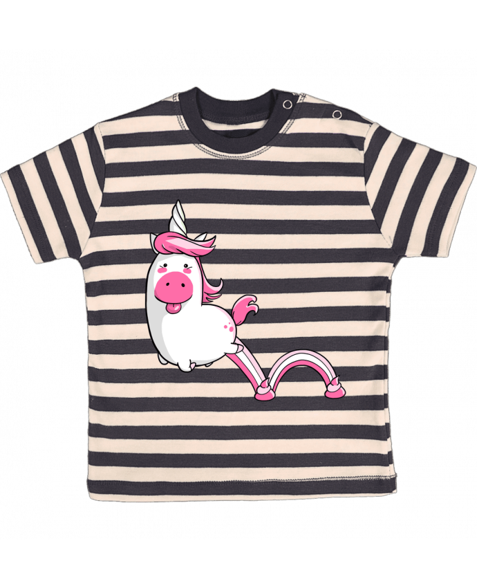Camiseta Bebé a Rayas Licorne Sautillante - Version rose por Tomi Ax - tomiax.fr