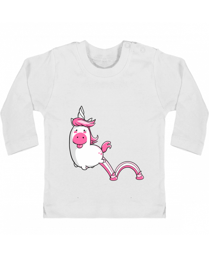 Baby T-shirt with press-studs long sleeve Licorne Sautillante - Version rose manches longues du designer Tomi Ax - tomiax.fr