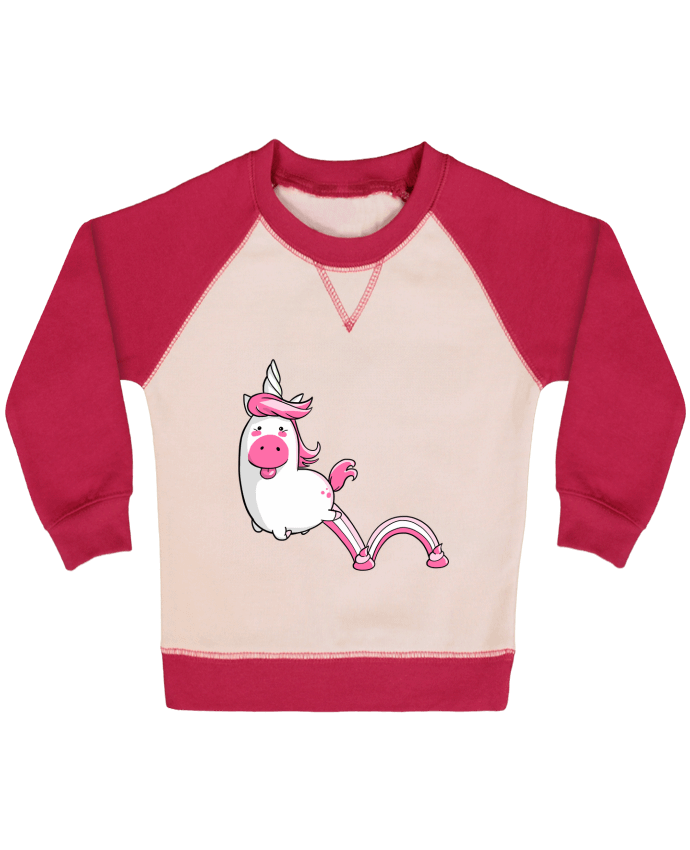 Sweatshirt Baby crew-neck sleeves contrast raglan Licorne Sautillante - Version rose by Tomi Ax - tomiax.fr