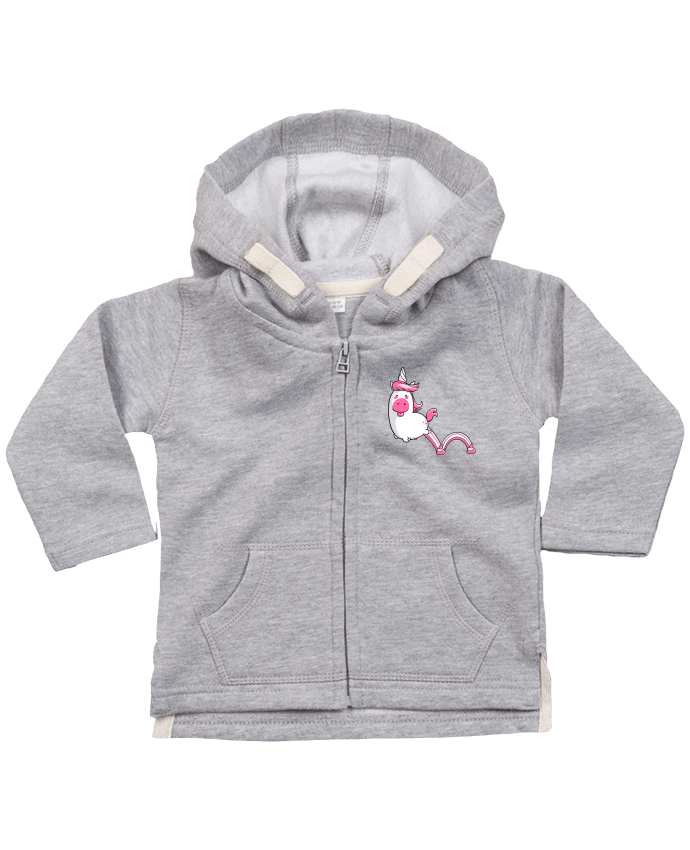 Hoddie with zip for baby Licorne Sautillante - Version rose by Tomi Ax - tomiax.fr