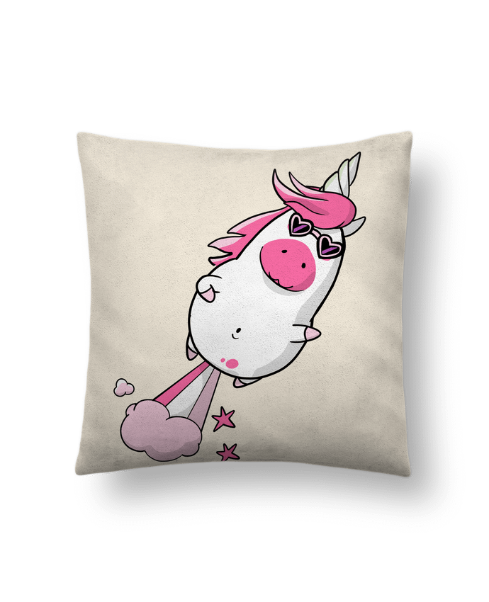 Coussin suédine Licorne à propulsion naturelle - version 2 par Tomi Ax - tomiax.fr