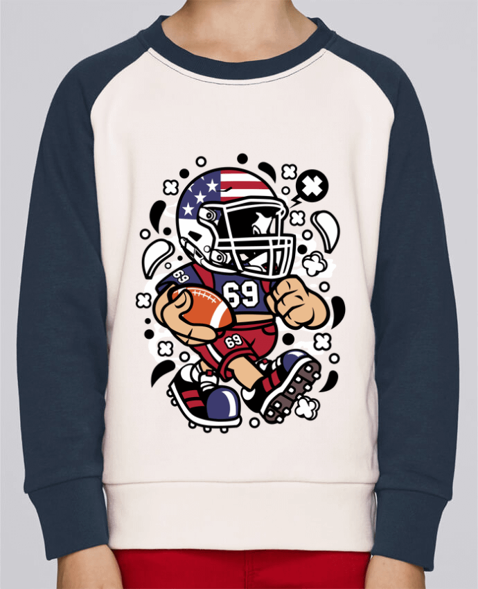 Sweatshirt Kids Round Neck Stanley Mini Contrast Football Américain Cartoon | By Kap Atelier Cartoon by Kap Atelier