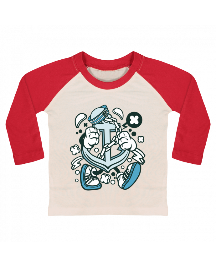Tee-shirt Bébé Baseball ML Ancre de bateau Cartoon | By Kap Atelier Cartoon par Kap Atelier
