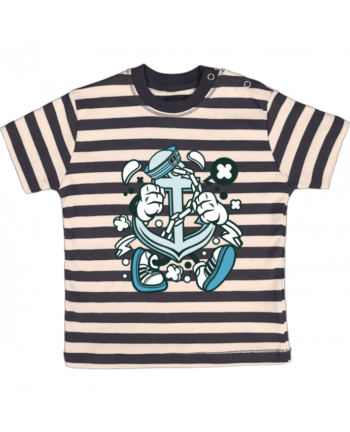 Tee-shirt bébé à rayures Ancre de bateau Cartoon | By Kap Atelier Cartoon par Kap Atelier