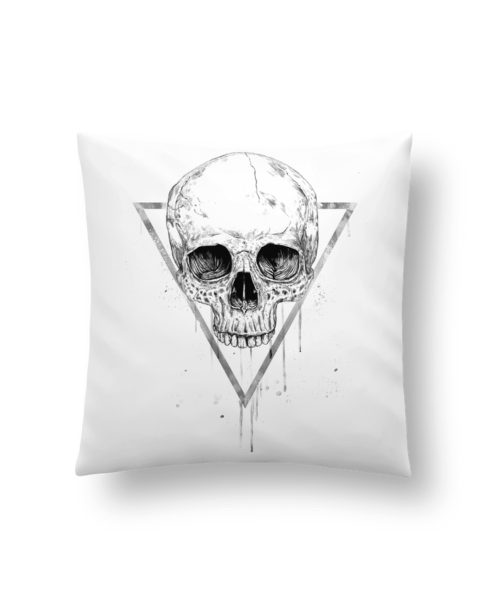 Cushion synthetic soft 45 x 45 cm Skull in a triangle (bw) by Balàzs Solti