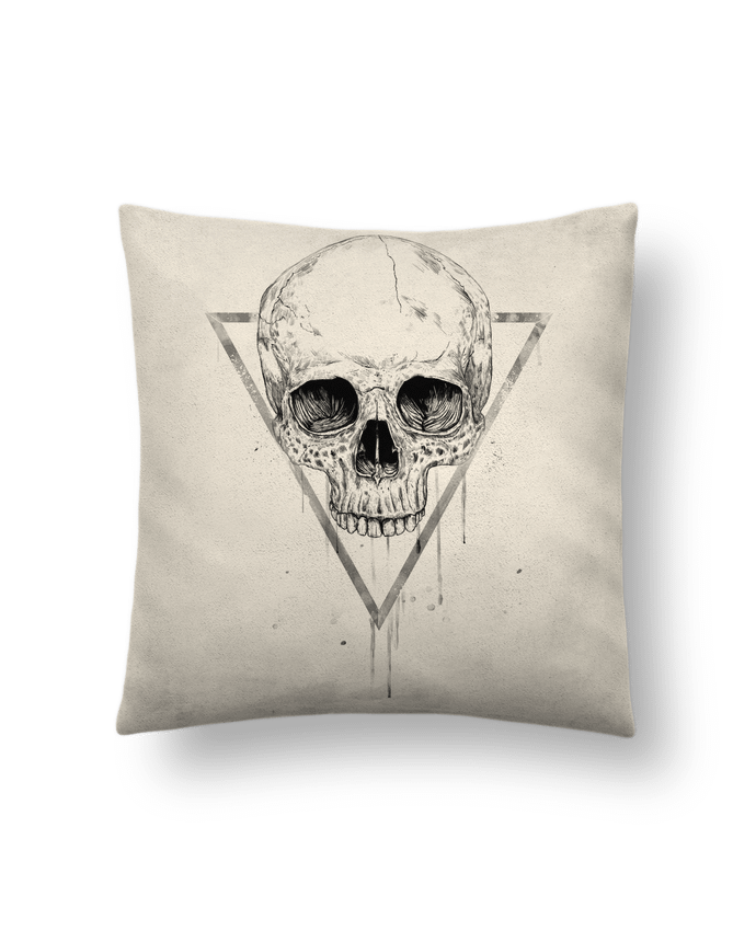 Cushion suede touch 45 x 45 cm Skull in a triangle (bw) by Balàzs Solti