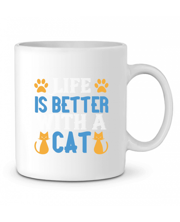 Ceramic Mug La vie est meilleure avec un chat by Boxsoo