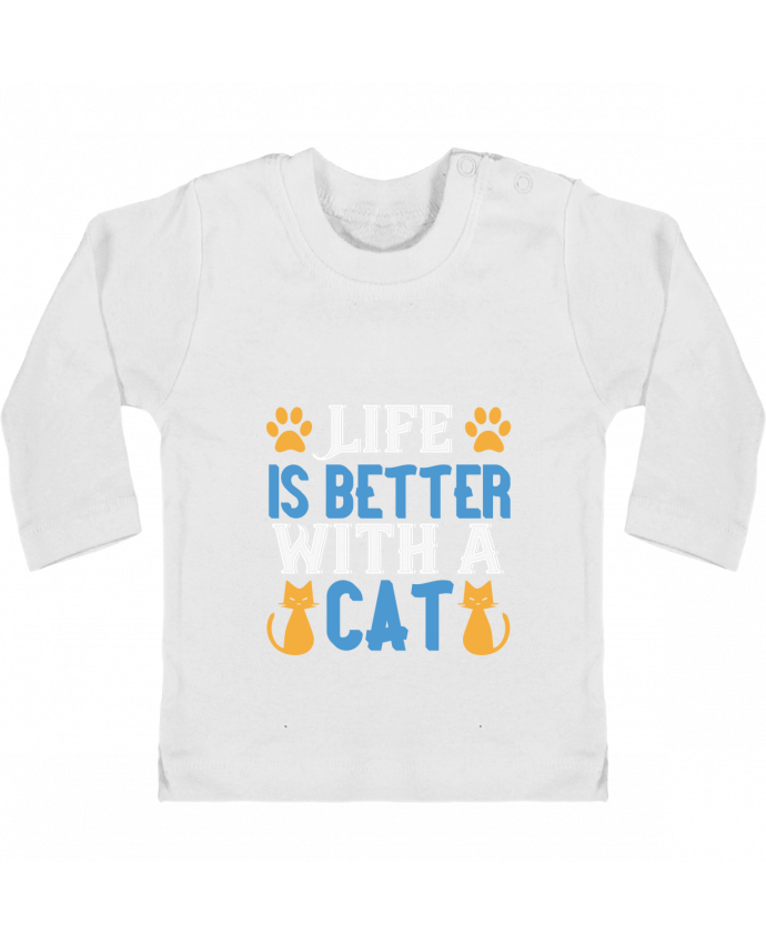 T-shirt bébé La vie est meilleure avec un chat manches longues du designer Boxsoo