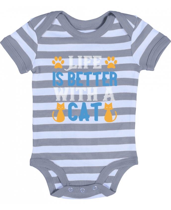 Baby Body striped La vie est meilleure avec un chat - Boxsoo