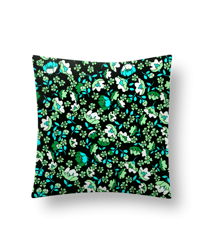 Cushion synthetic soft 45 x 45 cm Petites fleurs fond vert foncé by Les Caprices de Filles