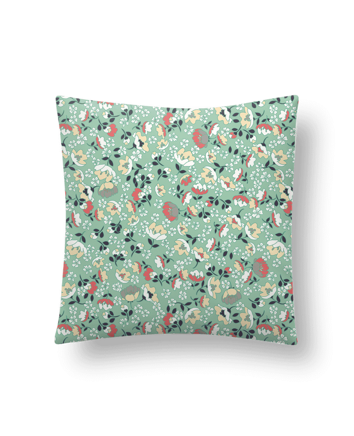 Cushion synthetic soft 45 x 45 cm Petites fleurs fond vert by Les Caprices de Filles