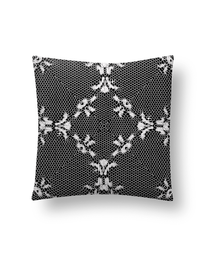 Cushion synthetic soft 45 x 45 cm Dentelle blanche fond noir by Les Caprices de Filles