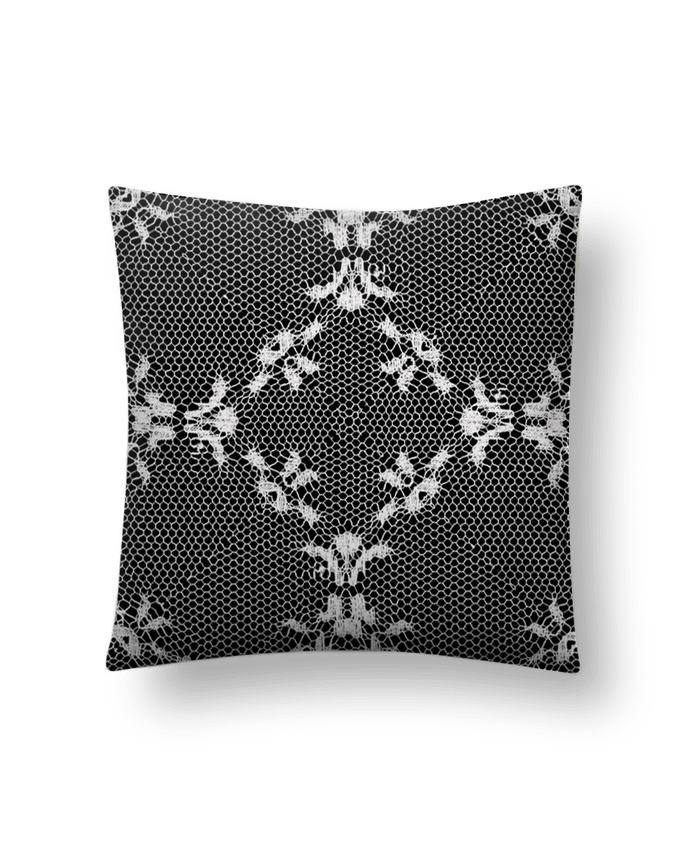Cushion suede touch 45 x 45 cm Dentelle blanche fond noir by Les Caprices de Filles
