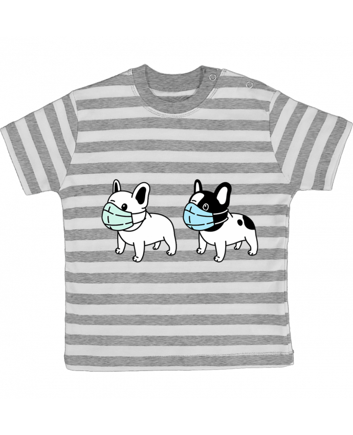 T-shirt baby with stripes BullDog Frances Covid19 by David41isla