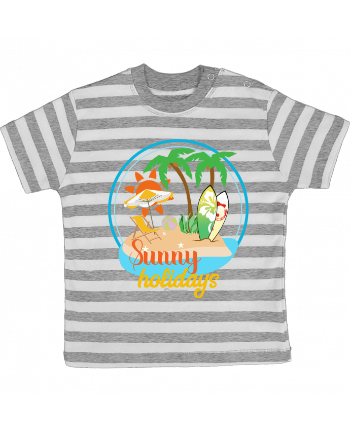 Tee-shirt bébé à rayures Sunny holidays - modèle t-shirt clair par bigpapa-factory