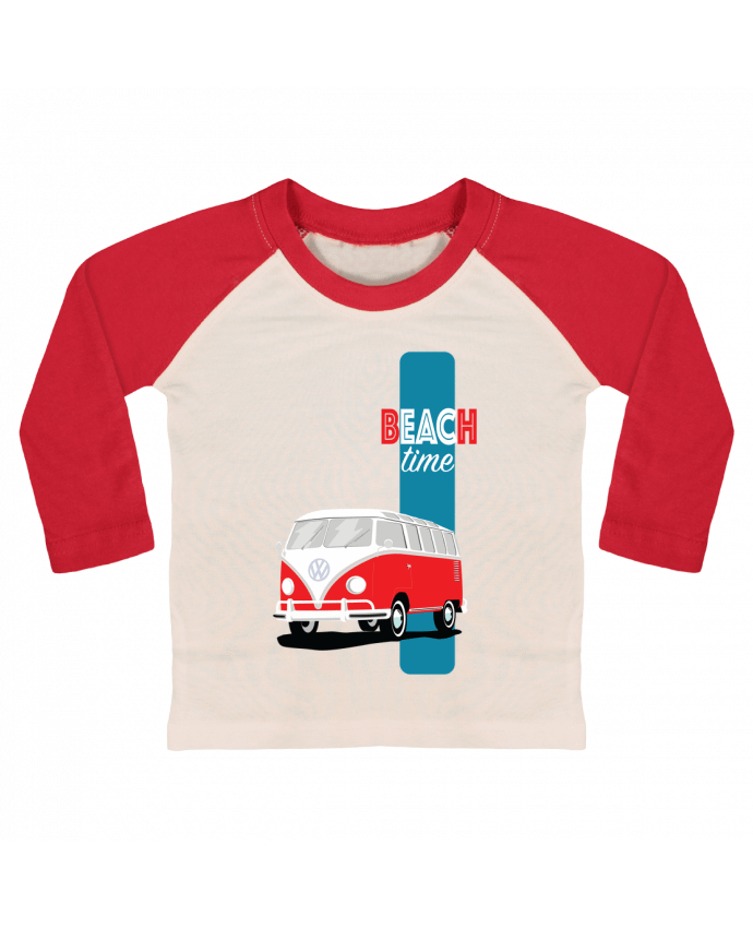 Camiseta Bebé Béisbol Manga Larga VW bus Camper por pilive