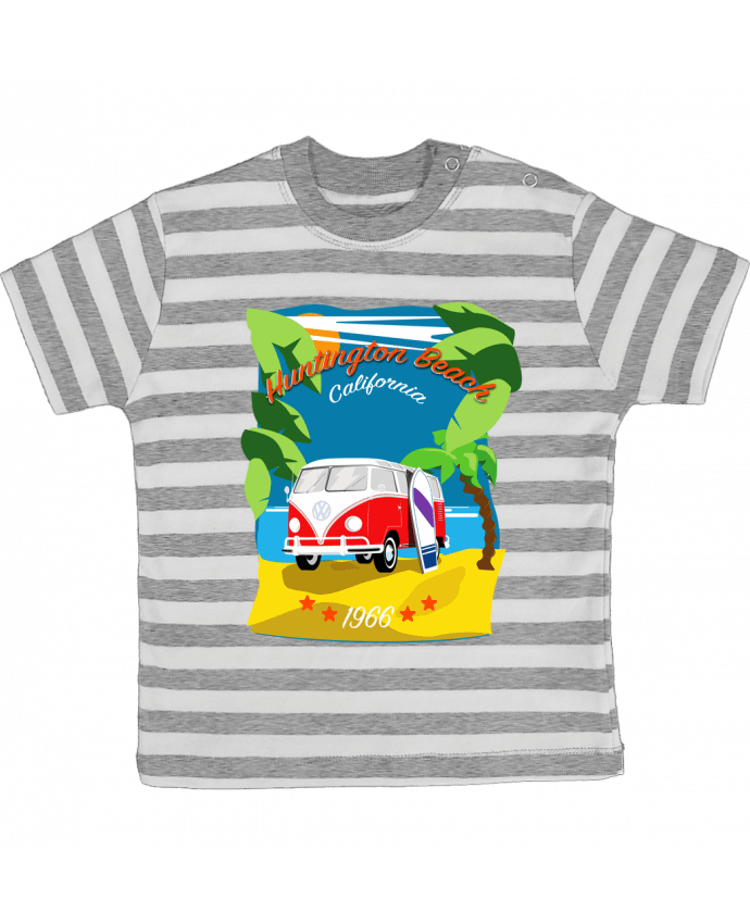 Camiseta Bebé a Rayas VW Bus - Surf California por pilive