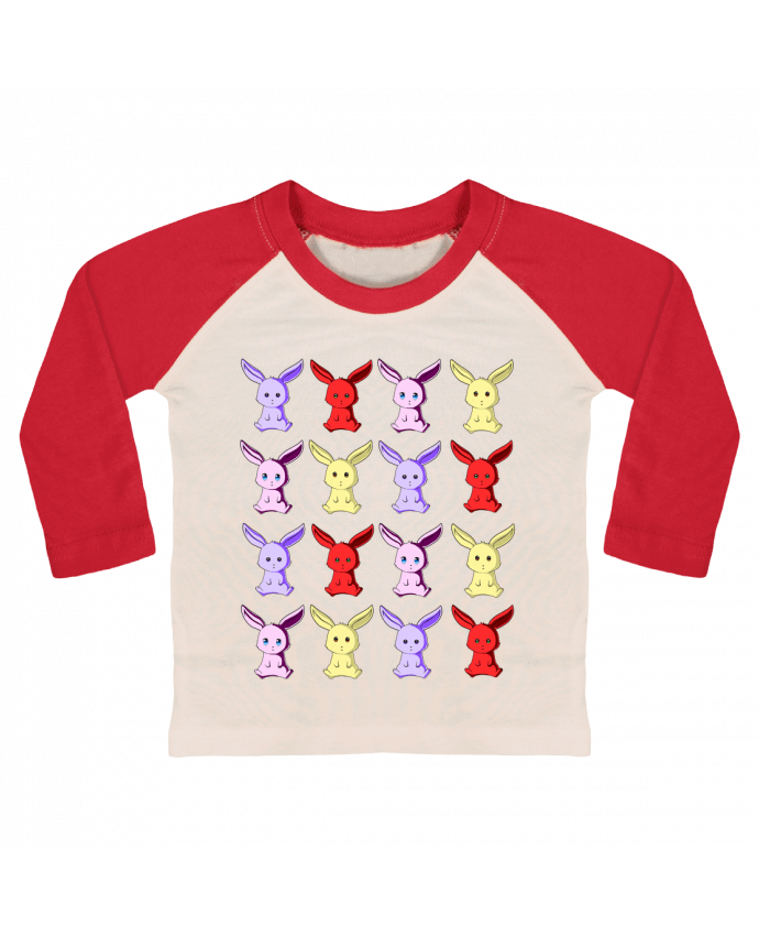 Camiseta Bebé Béisbol Manga Larga Conejitos de Colores por MaaxLoL