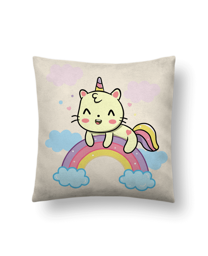 Coussin suédine Gato Feliz sobre Arcoiris par MaaxLoL