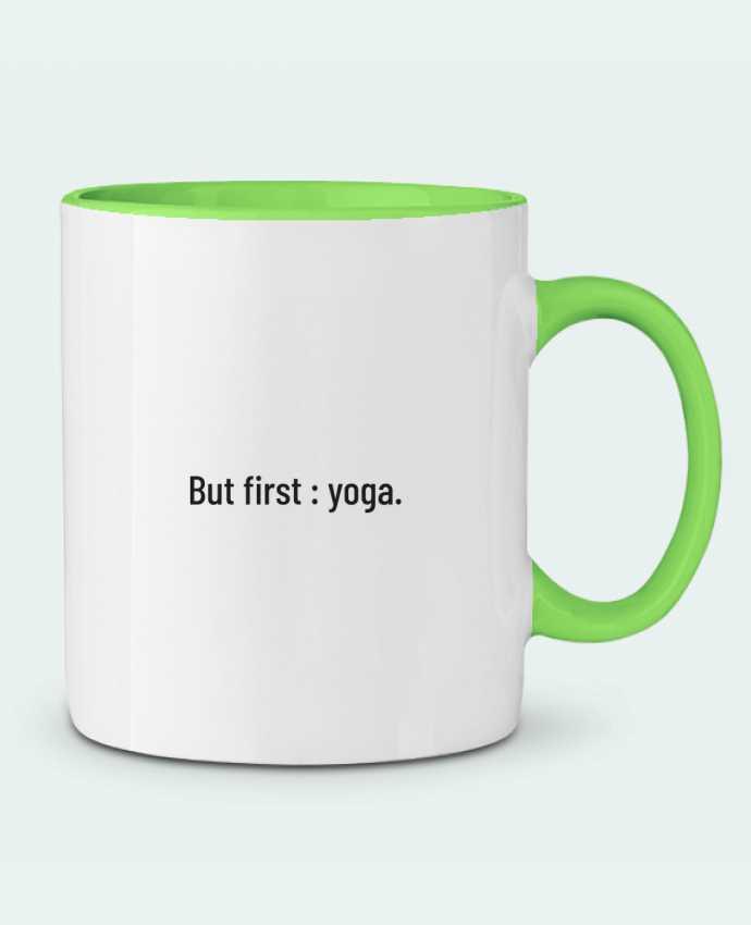Mug bicolore But first : yoga. Folie douce