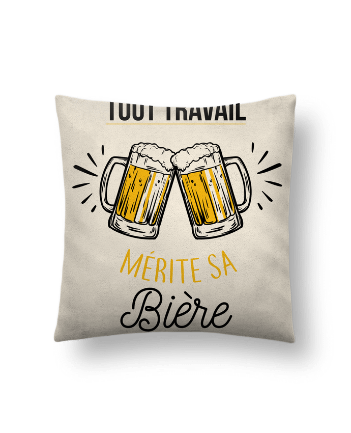 Coussin suédine Tout travail mérite sa bière par La boutique de Laura