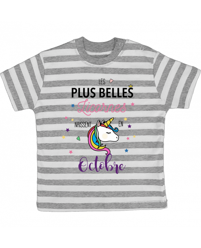 Tee-shirt bébé à rayures Les plus belles licornes - Octobre par La boutique de Laura