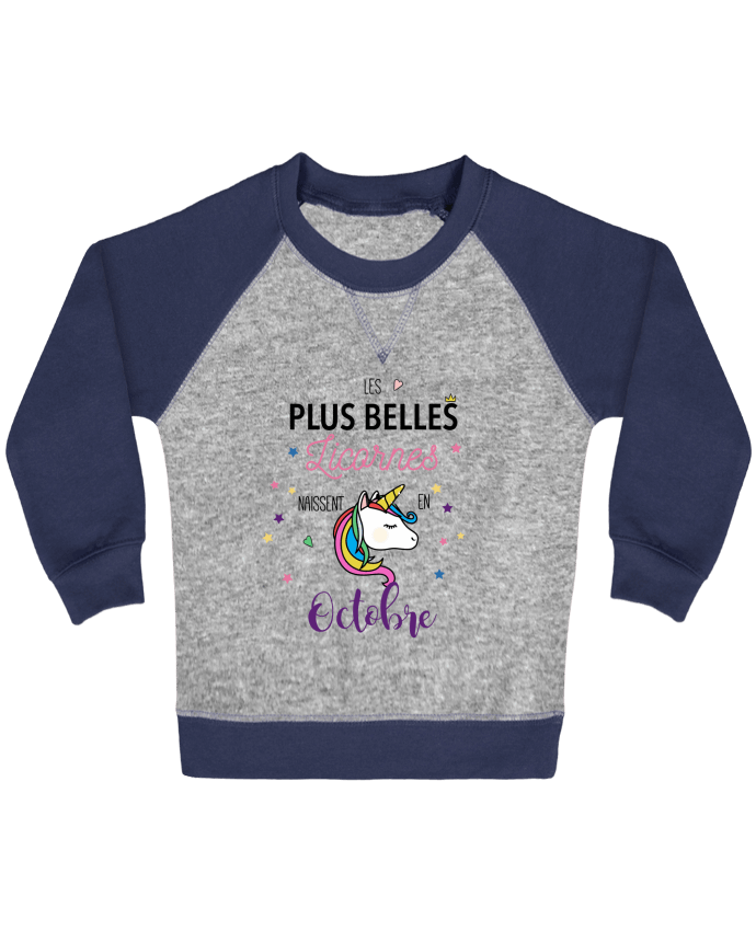 Sweat bébé manches contrastée Les plus belles licornes - Octobre par La boutique de Laura