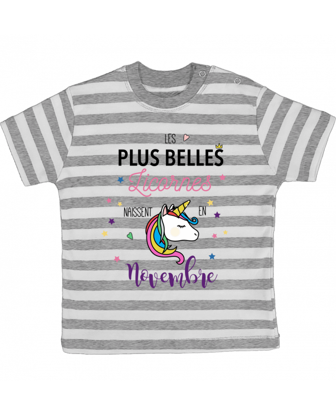 Tee-shirt bébé à rayures Les plus belles licornes / Novembre par La boutique de Laura