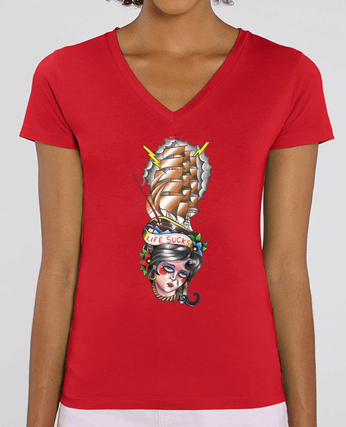 Women V-Neck T-shirt Stella Evoker Life Sucks Par  david