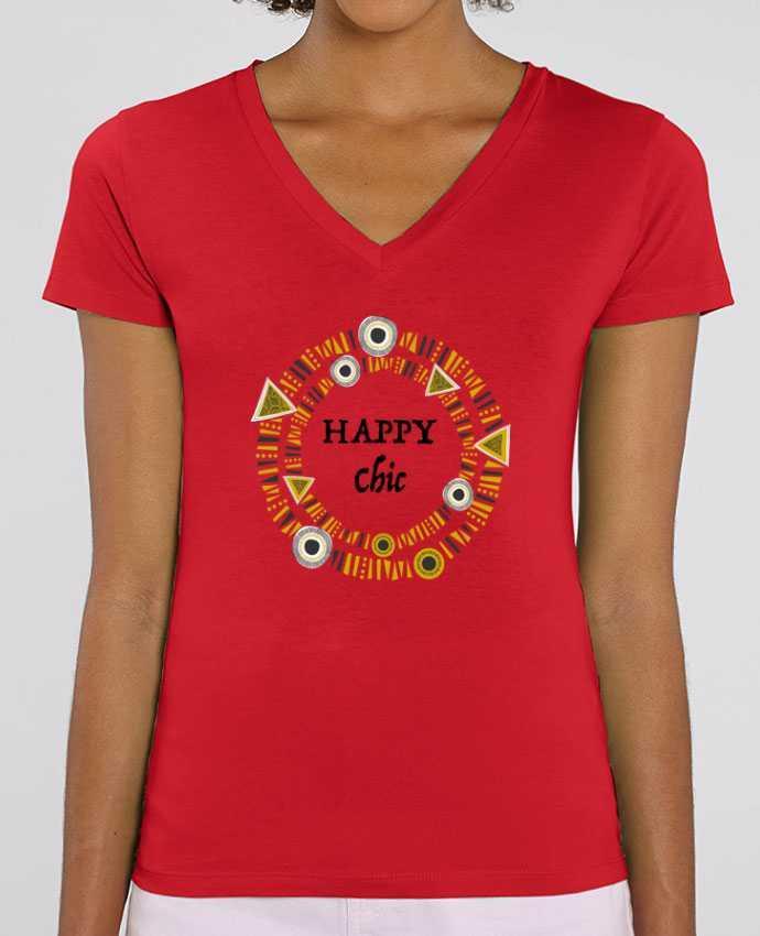 Women V-Neck T-shirt Stella Evoker Happy Chic Par  LF Design