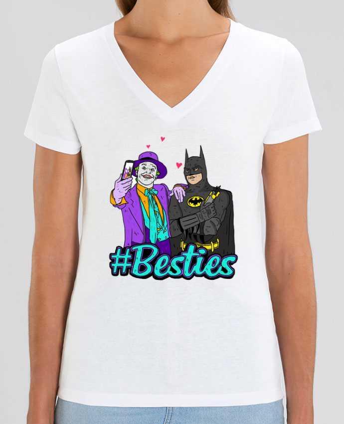 Tee Shirt Femme Col V Stella EVOKER #Besties Batman Par  Nick cocozza