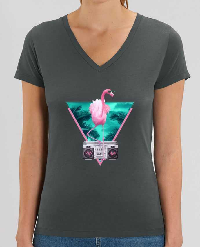 Camiseta Mujer Cuello V Stella EVOKER Miami flamingo Par  robertfarkas