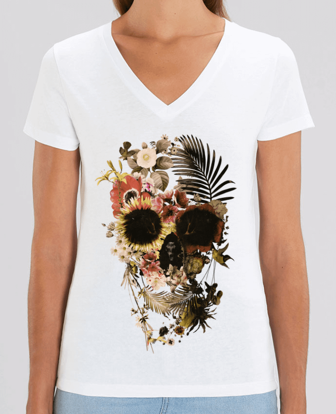 Camiseta Mujer Cuello V Stella EVOKER Garden Skull Par  ali_gulec