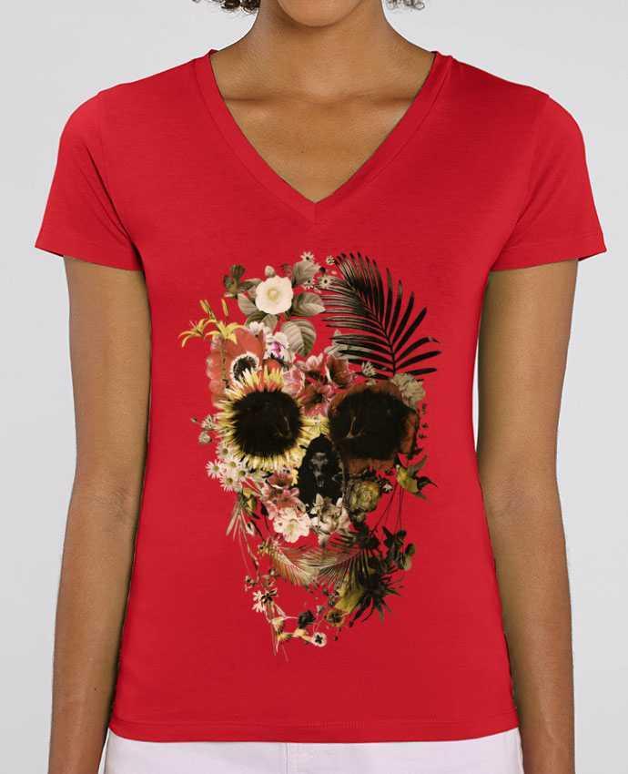 Women V-Neck T-shirt Stella Evoker Garden Skull Par  ali_gulec