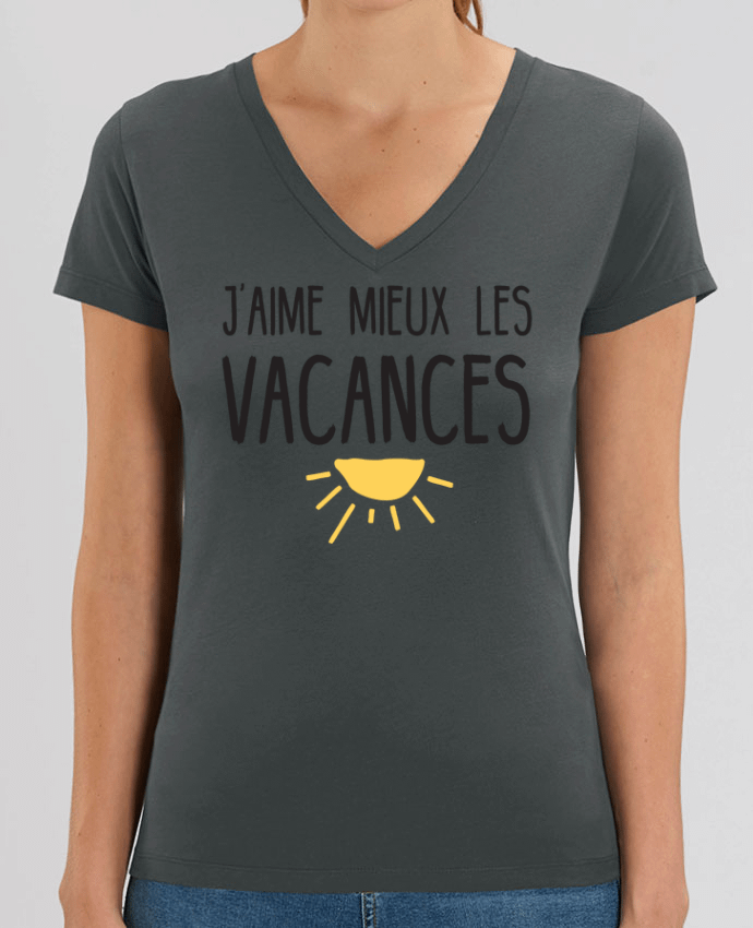 Women V-Neck T-shirt Stella Evoker J'aime mieux les vacances Par  tunetoo