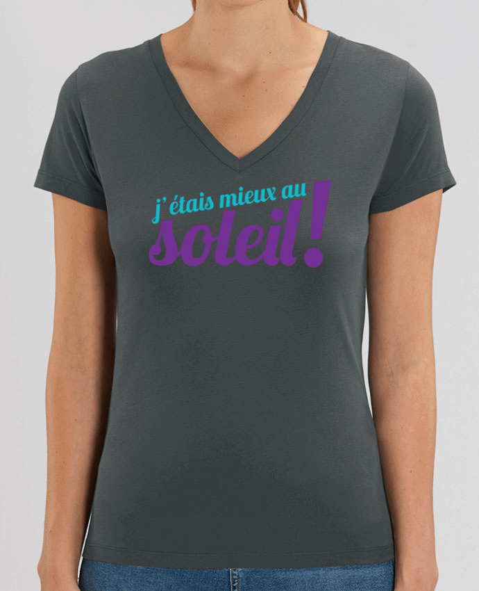 Women V-Neck T-shirt Stella Evoker J'étais mieux au soleil Par  tunetoo