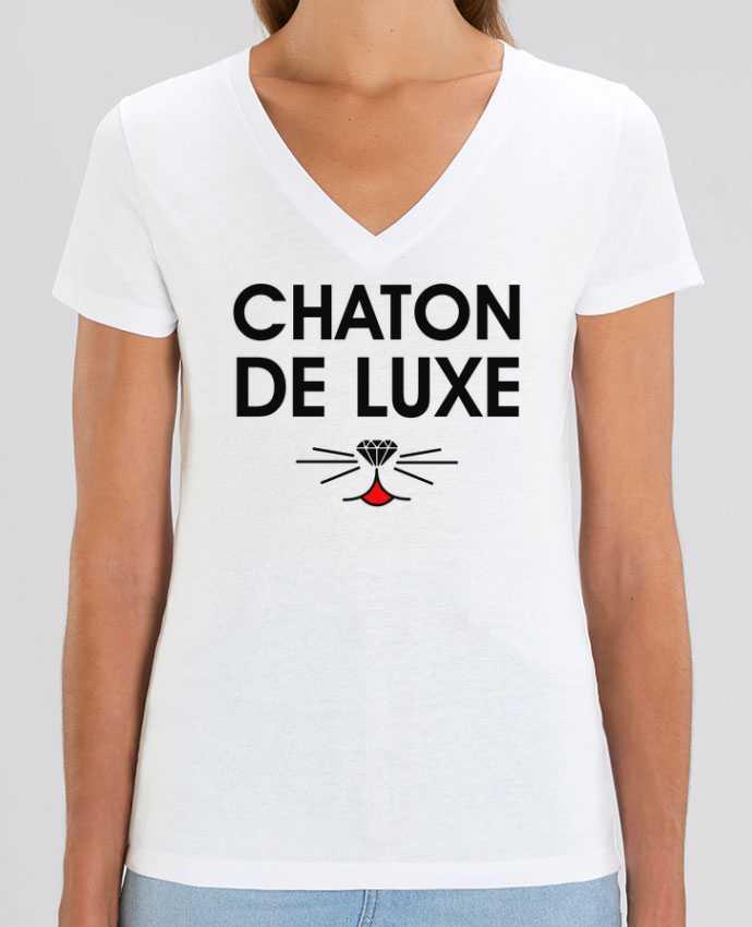 Tee Shirt Femme Col V Stella EVOKER Chaton de luxe Par  tunetoo