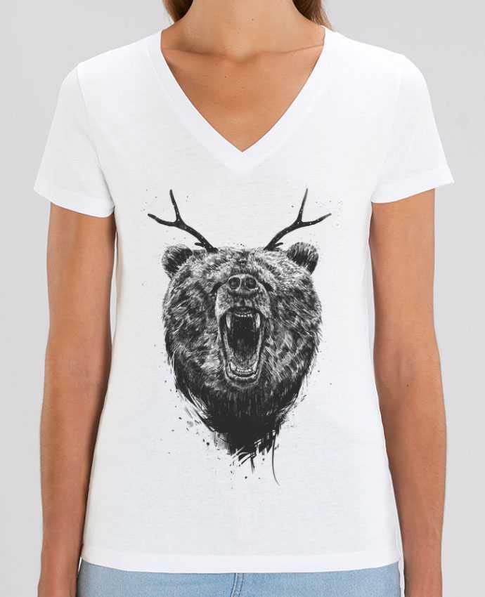 Women V-Neck T-shirt Stella Evoker Angry bear with antlers Par  Balàzs Solti