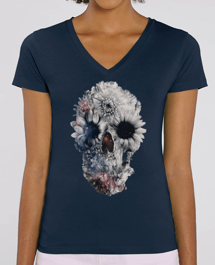 Women V-Neck T-shirt Stella Evoker Floral skull 2 Par  ali_gulec