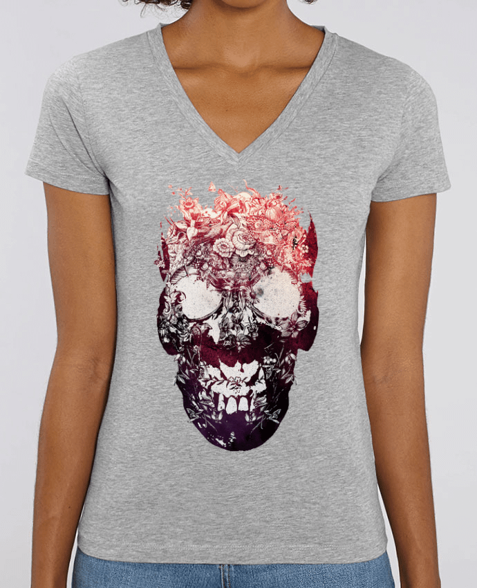 Camiseta Mujer Cuello V Stella EVOKER Floral skull Par  ali_gulec