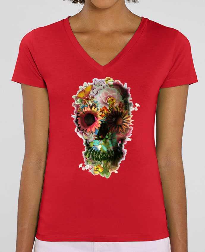 Women V-Neck T-shirt Stella Evoker Skull 2 Par  ali_gulec