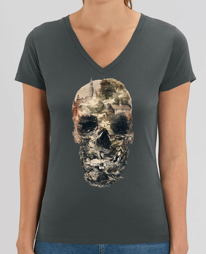 Women V-Neck T-shirt Stella Evoker Skull town Par  ali_gulec