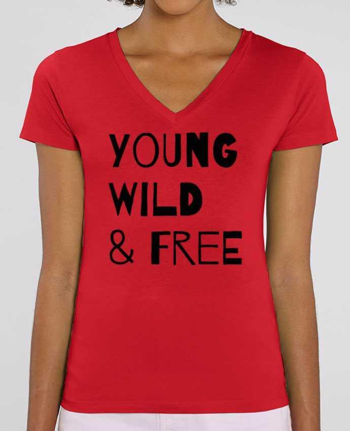 Tee Shirt Femme Col V Stella EVOKER YOUNG, WILD, FREE Par  tunetoo