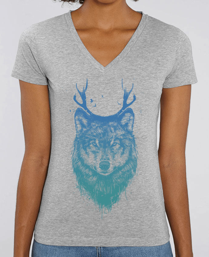 Women V-Neck T-shirt Stella Evoker Deer-Wolf Par  Balàzs Solti
